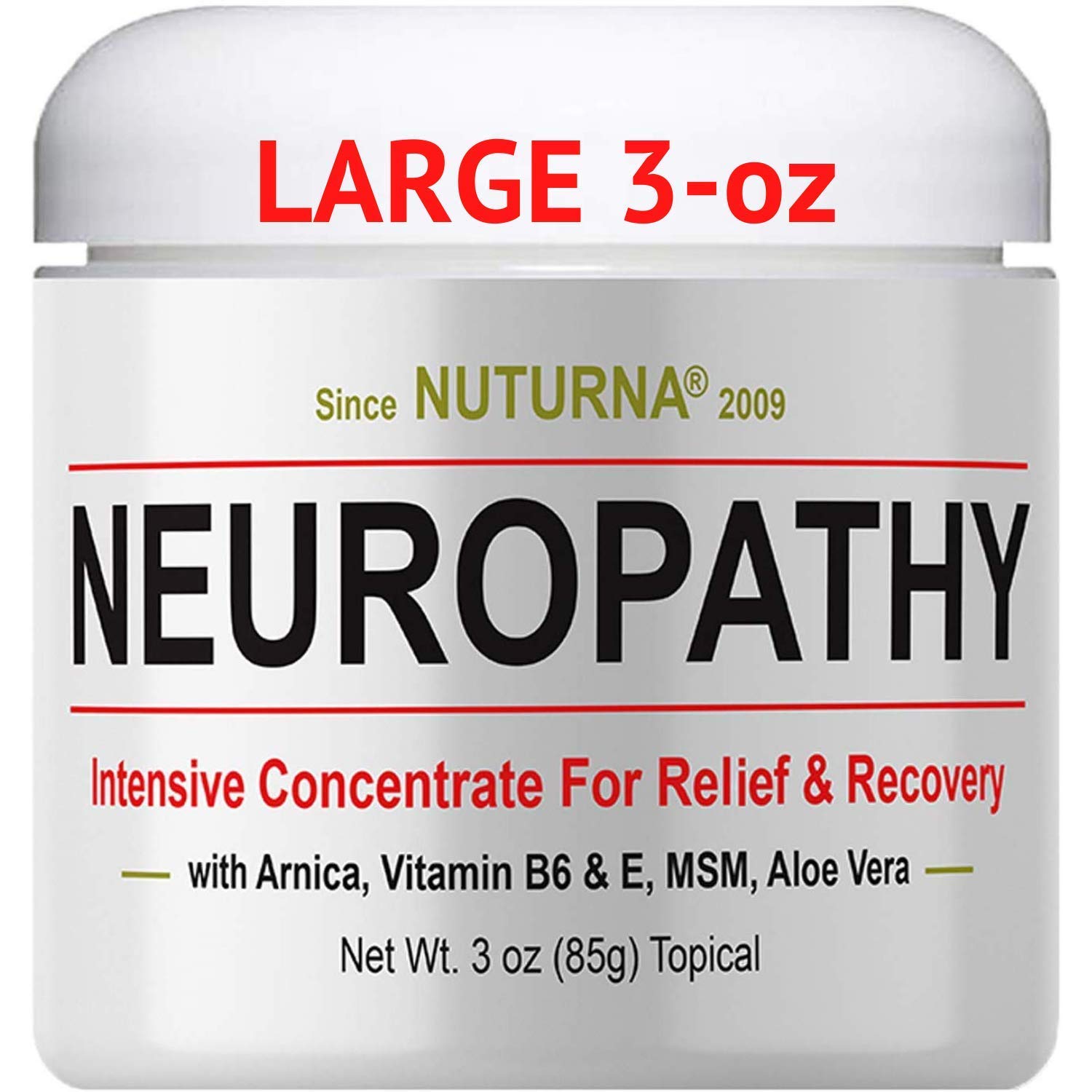 Neuropathy Cream - For Feet, Hands, Legs, Toes, Back, Ultra Strength Arnica, MSM, Menthol, Soothing Natural Comfort Large 3 oz