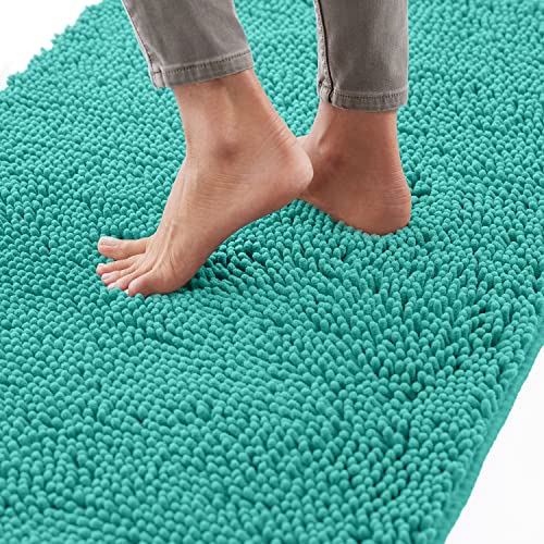 Gorilla Grip Bath Rug 60x24, Thick Soft Absorbent Chenille, Rubber Backing Quick Dry Microfiber Mats, Machine Washable Rugs for Shower Floor, Bathroom Runner Bathmat Accessories Decor, Turquoise