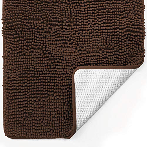 Gorilla Grip Original Luxury Chenille Bathroom Rug Mat, 60x24, Extra Soft and Absorbent Shaggy Rugs, Machine Wash Dry, Perfect Plush Carpet Mats for Tub, Shower, and Bath Room, Brown