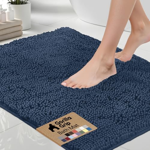 GORILLA GRIP Bath Rug Mat 60x24, Soft Absorbent Chenille, Quick Dry Microfiber Mats, Rubber Backing Washable Shower Floor Rugs, Bathmat Runner, US Designed Bathroom Home Decor Accessories Navy Blue