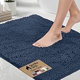 GORILLA GRIP Bath Rug Mat 60x24, Soft Absorbent Chenille, Quick Dry Microfiber Mats, Rubber Backing Washable Shower Floor Rugs, Bathmat Runner, US Designed Bathroom Home Decor Accessories Navy Blue