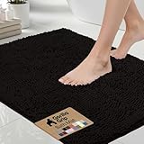 GORILLA GRIP Bath Rug Mat 60x24, Thick Soft Absorbent Chenille, Quick Dry Microfiber Mats, Rubber Backing Washable Shower Floor Rugs, Bathmat Runner, US Designed Bathroom Home Decor Accessories Black