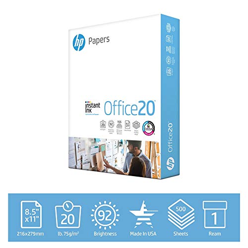 HP Papers Printer 8.5x11 Office 20 Lb 1 Ream 500 Sheets 92 Bright Made in USA FSC Certified Copy Paper HP Compatible 112150R