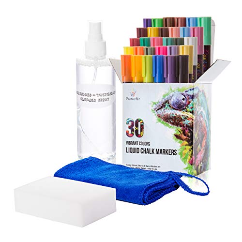 Liquid Chalk Markers 30 Colors by Positive Art: Bright Colors, Painting and Drawing for Kids and Adults, Window and Board Art for Bistros, Bars - Reversible Tip (Combo: with Spray and Erasers)