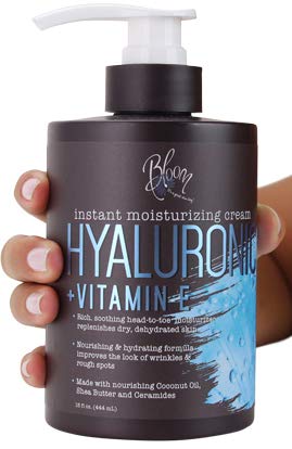Bloom Hyaluronic Acid Cream for Body, Face, and Hands. Anti-aging cream With Coconut Oil, Vitamin E, Aloe Vera and Shea Butter. Large 15oz jar with pump.