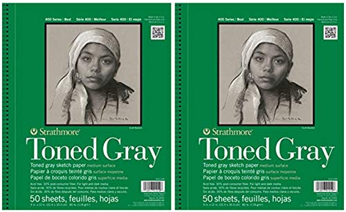 2-Pack - Strathmore 412-109 400 Series Toned Gray Sketch Pad, 9"x12" Wire Bound, 50 Sheets Each