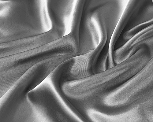 Book Cover Linen Plus Satin Sheet Set Soft Silk Cozy Solid New (Silver/Light Grey, Queen)