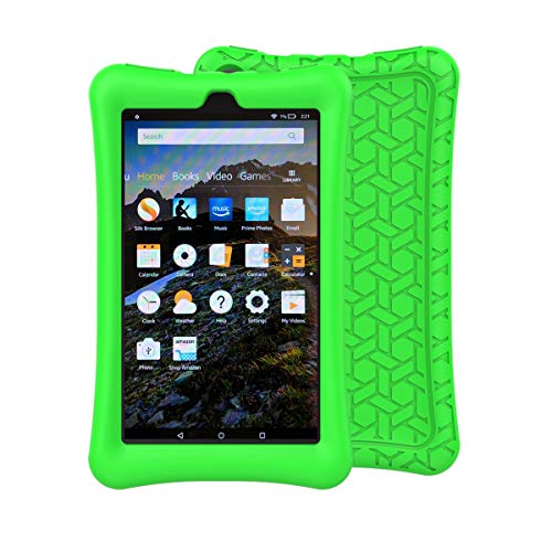 BMOUO Silicone Case for All-New Amazon Fire 7 Tablet (7th and 9th Generation, 2017 and 2019 Release) - Upgraded Comb Version Kids Friendly Light Weight Anti Slip Shock Proof Protective Cover, Green