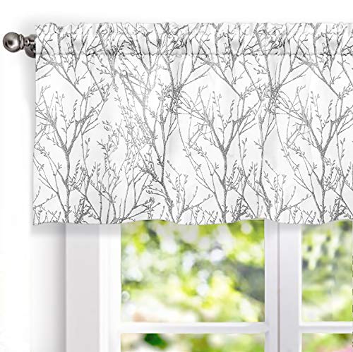 Book Cover DriftAway Tree Branch Abstract Ink Printing Lined Thermal Insulated Window Curtain Valance Rod Pocket 52 Inch by 18 Inch Plus 2 Inch Header Gray Sliver 1 Pack