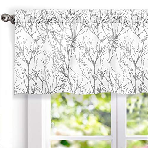 DriftAway Tree Branch Abstract Ink Printing Lined Thermal Insulated Window Curtain Valance Rod Pocket 52 Inch by 18 Inch Plus 2 Inch Header Gray Sliver 1 Pack