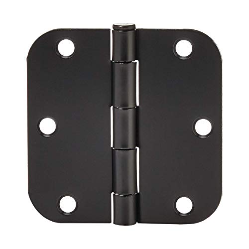 Amazon Basics Sturdy Rounded 5/8 Radius Interior Door Hinges with Included Screws, 3.5" x 3.5", Matte Black, 18-Pack