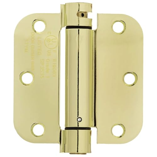 Amazon Basics Self-Closing Door Hinge, 3.5 Inch x 3.5 Inch, Polished Brass, 1-Piece, Hardware Included