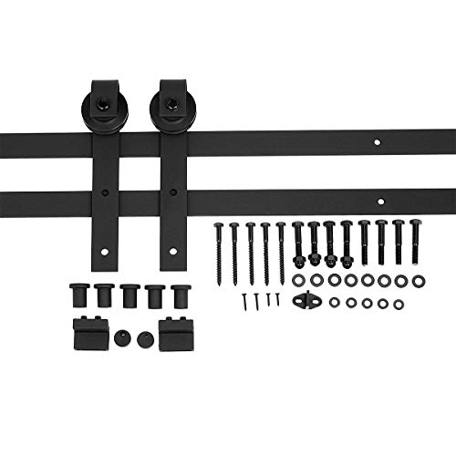 Amazon Basics J Shape Sliding Barn Door Hardware Kit, 6.6 Foot, Black