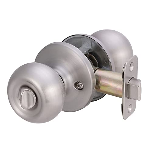 Amazon Basics Bedroom/Bathroom Door Knob With Lock, Coastal, Easy to Install, 1-3/8" to 1-3/4", Satin Nickel