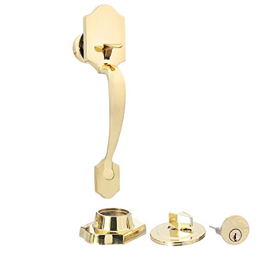 Amazon Basics Standard Exterior Handle Set with Door Knob and Deadbolt, Polished Brass