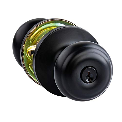 Amazon Basics Exterior Door Knob With Lock, Classic, Easy Installation, Matte Black