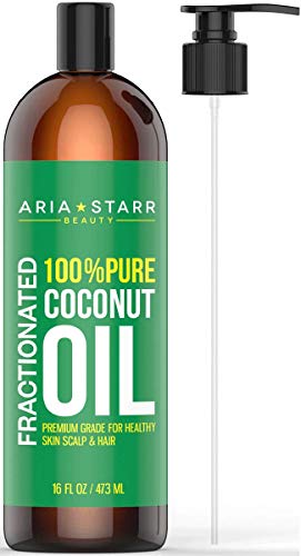 Aria Starr Fractionated Coconut Oil (16 OZ Pump) Carrier Oil For Essential Oils, 100% Pure Liquid Natural Odorless Moisturizer For Hair Skin Body, Aromatherapy, Massage, Makeup Remover