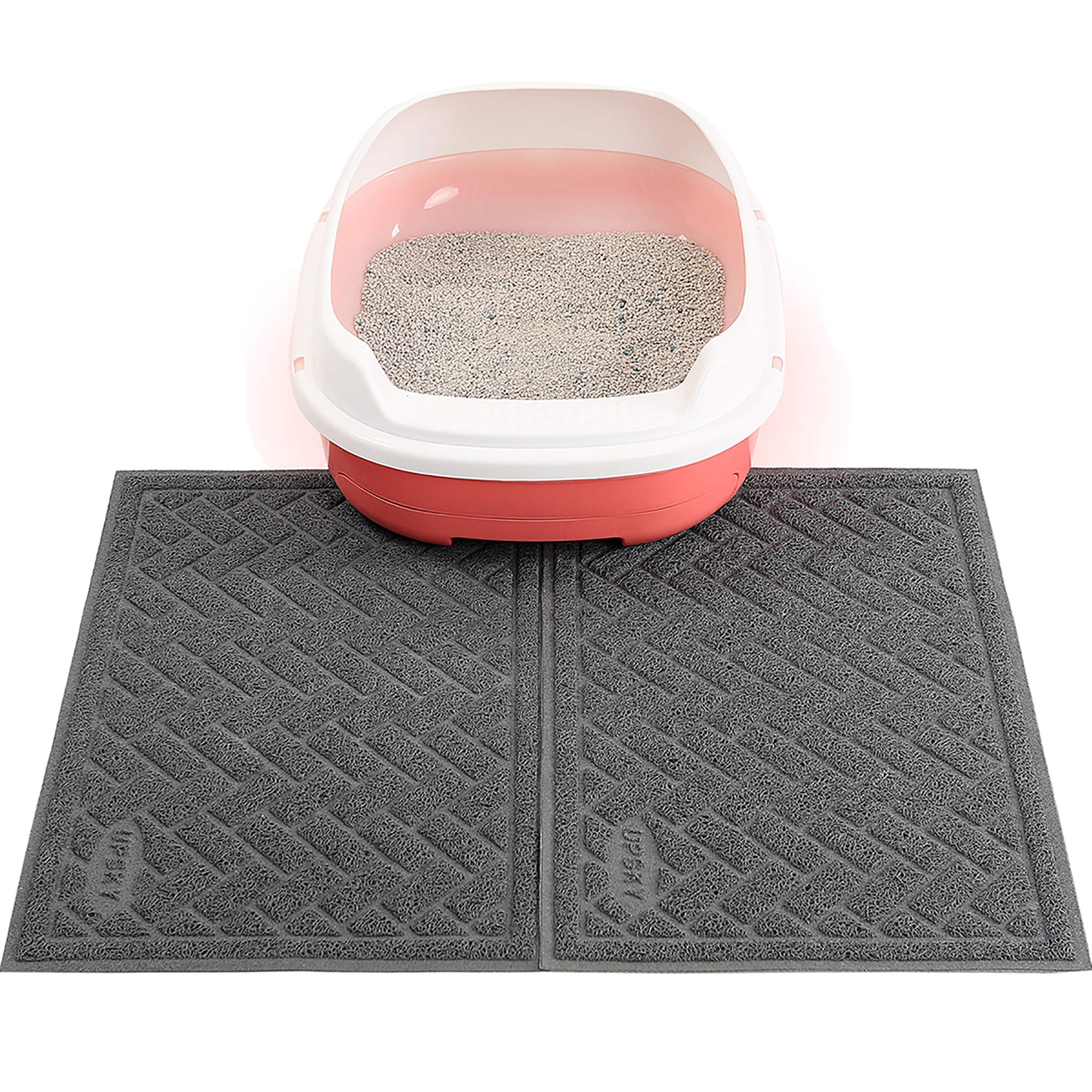 UPSKY Cat Litter Mats 2 Set of Cat Litter Pads, Cat Litter Trap Mats Can Be Spliced and Placed At-Will, Scatter Control for Litter Box, Soft on Sensitive Kitty Paws, Easy to Clean. (24’’ x 16’’) grey