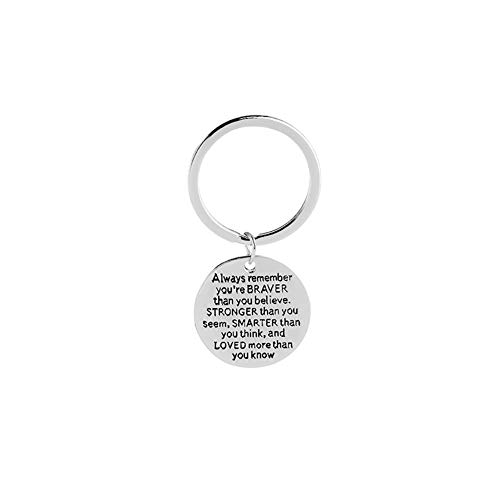 WillowswayW Round Key Ring Always Remember You Are Braver Pendant Inspirational Keychain
