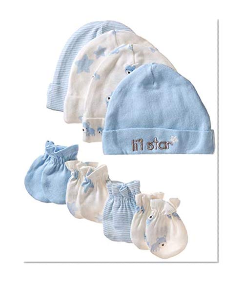 Gerber Baby Boys' 8-Piece Organic Cap and Mitten Set