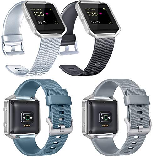 Vancle Replacement Bands Compatible with Fitbit Blaze, 4 Pack (Silver, Black, Slate, Gray, Large)