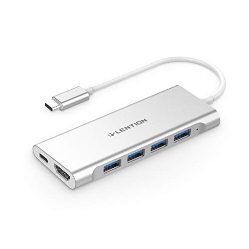 LENTION USB-C Multi-Port Hub with 4K HDMI Output, 4 USB 3.0, Type C Charging Compatible 2021-2016 MacBook Pro, New Mac Air & Surface, Chromebook, More, Stable Driver Adapter (CB-C35, Silver)