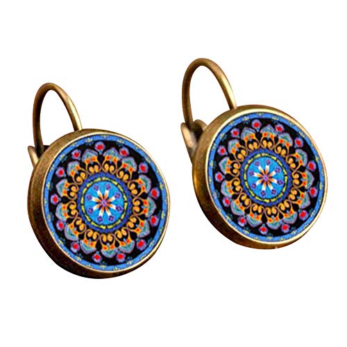 CHoppyWAVE Retro Earring,Mandala Flower Round Bronze Ear Clips for Girl Women (1#)