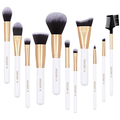 Docolor Makeup Brushes 11Pieces SE Series Makeup Brushes Set Professional Face Powder Foundation Blending Contour Highlight Eye Shadow Make Up Brushes Kit (White/Golden)