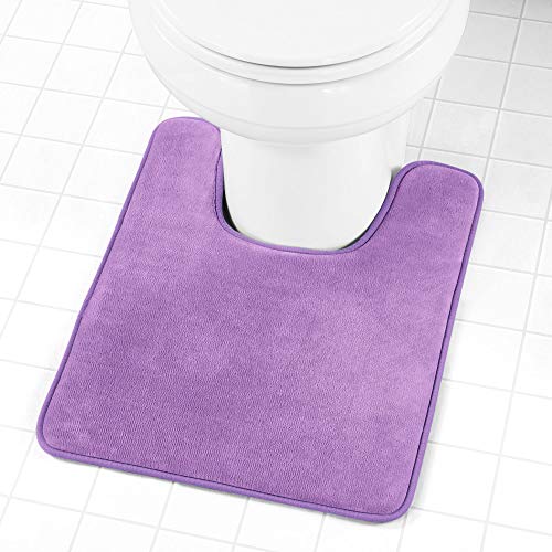 Genteele Memory Foam Toilet Bathroom Rugs U-Shaped Contour Toilet Mat, Non Slip, Machine Washable, Absorbent, Super Cozy Velvet Bathroom Toilet Carpet, 20 inches X 24 inches Contour, Lavender