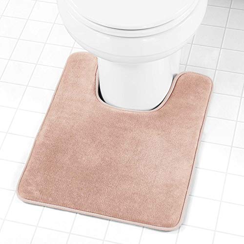 Genteele Memory Foam Toilet Bathroom Rugs U-Shaped Contour Toilet Mat, Non Slip, Machine Washable, Absorbent, Super Cozy Velvet Bathroom Toilet Carpet, 20 inches X 24 inches Contour, Beige