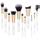 Docolor Makeup Brushes 11Pieces SE Series Makeup Brushes Set Professional Face Powder Foundation Blending Contour Highlight Eye Shadow Make Up Brushes Kit (White/Golden)