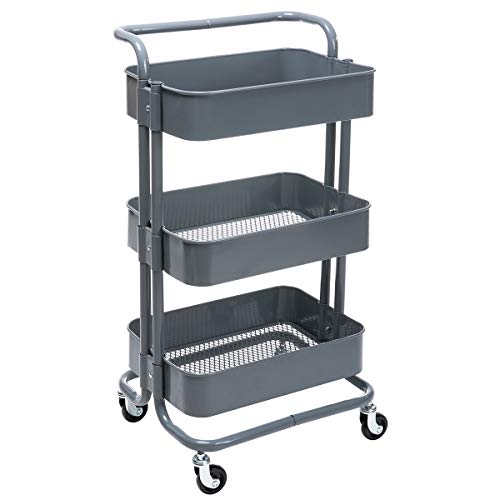 DOEWORKS Storage Cart 3 Tier Metal Utility Cart Rolling Organizer Cart with Wheels Art Cart Gray Blue
