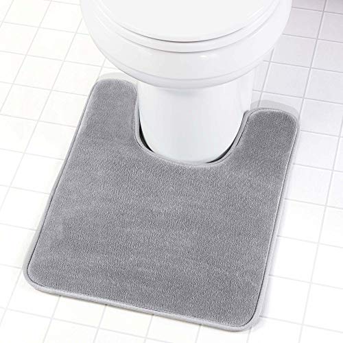 Genteele Memory Foam Toilet Bathroom Rugs U-Shaped Contour Toilet Mat, Non Slip, Machine Washable, Absorbent, Super Cozy Velvet Bathroom Toilet Carpet, Gray
