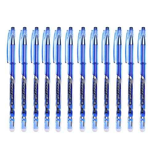 RIANCY Erasable Gel Pens with Erasers, 0.5mm Medium Point, Dozen Box, Blue Color Ink, Capped, Refillable and Premium Comfort Grip, Smooth Lines to the End of Page (Blue,12 Pack)