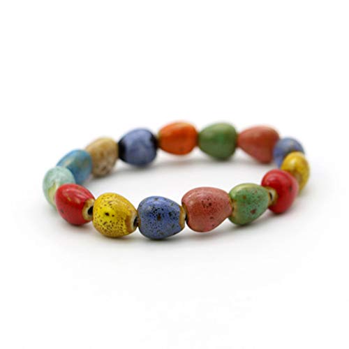 Wansan Ceramic Bracelet Colorful Elastic Handmade Simple Ethnic Style Hand Chain - Love Heart (B)