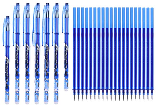 RIANCY Erasable Gel Pens with Erasers and 20 Refills, 0.5mm Fine Tip, Dozen Box, Blue Ink Friction Erasable Ballpoint Pens Heat Erasable Fabric Markers for Drawing Writing (Blue, 12-Pack with Refills)
