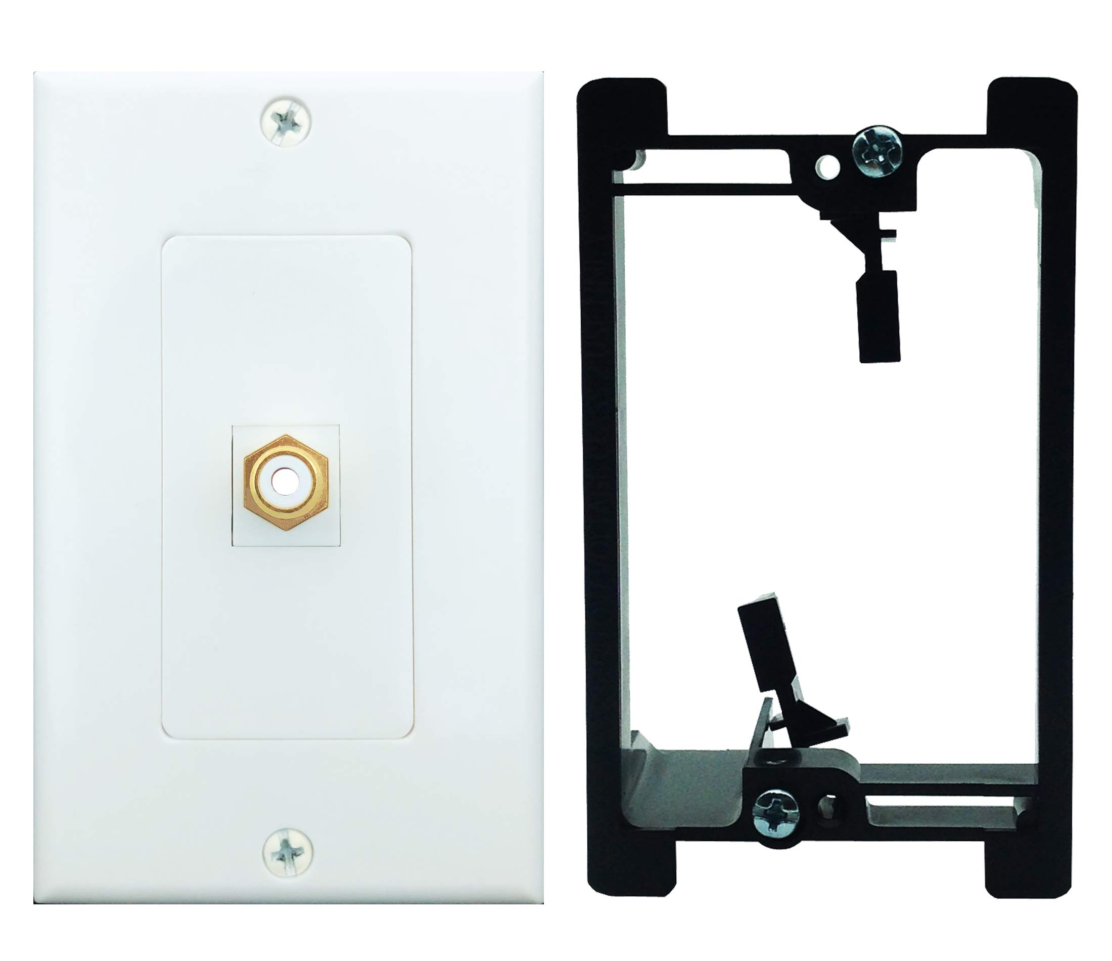 RCA Wall plate, Single RCA Keystone Insert with White Center Jack Wall Plate with Low Voltage Mounting Bracket for Subwoofer,Stereo Receiver and Other Equipment with RCA Component Audio/Video 1RCA +1Bracket