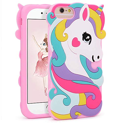 Vivid Unicorn Case for iPhone 8 7 6 6S 4.7",3D Cartoon Animal Cute Soft Silicone Rubber Character Pink Cover,Animated Stylish Fashion Cool Protective Skin Shell for Kids Child Teens Girls (i876 4.7")