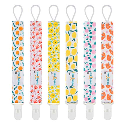 Babygoal Pacifier Clips for Girls, 6 Pack Pacifier Holder Fits Most Pacifier Styles &Teething Toys and Baby Shower Gift 6PS14