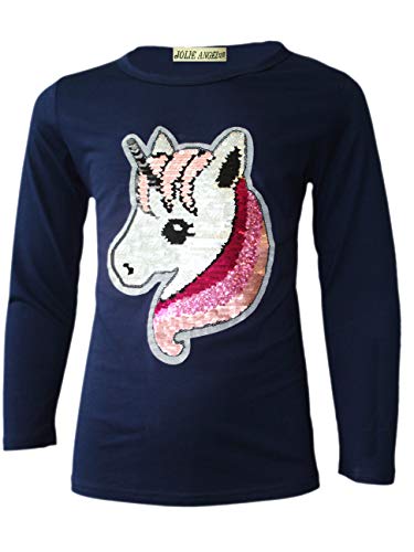 Filles Emoji Emoticon Licorne Visage Souriant Tops Tee Top Brush Changement Sequin 3-14 Ans