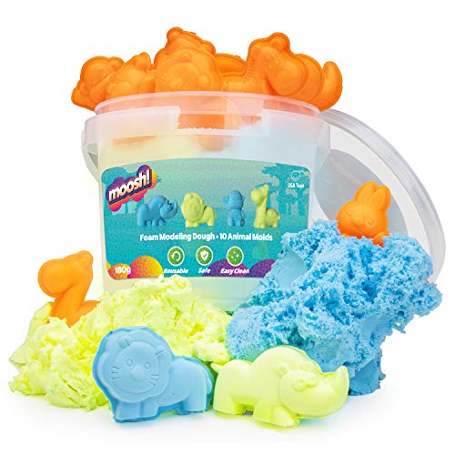 USA Toyz Moosh Fluffy Modeling Clay - Soft Foam Non Drying Clay w/ 10 Animal Molds (Blue/Yellow)