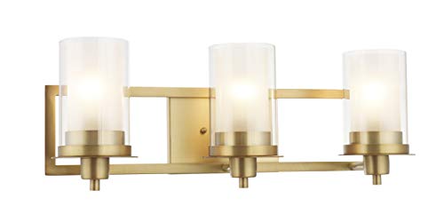 Book Cover Designers Impressions Juno Brushed Brass 3 Light Wall Sconce/Bathroom Fixture with Clear and Frosted Glass: 73487