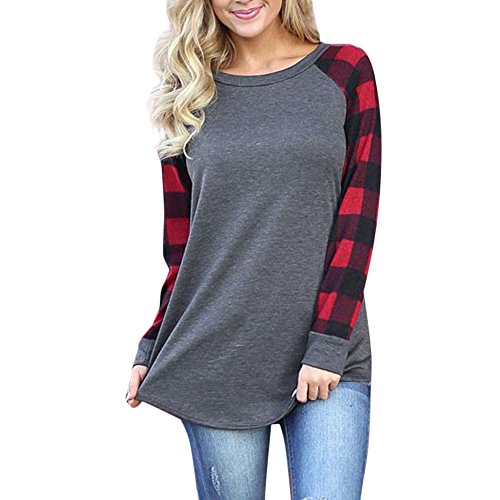 Rambling Womens Raglan Shirts Long Sleeve Crew Neck Plaid Sweatshirts Fall Tunic Casual Tops
