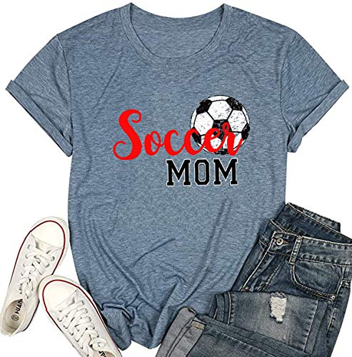 YUYUEYUE Women Soccer Mom Letter Printed T Shirt Football Graphic Fashion Top Tee