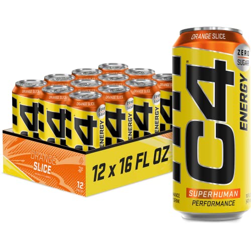 C4 Energy Carbonated Zero Sugar Energy Drink, Pre Workout Drink + Beta Alanine, Orange Slice, 16 Fl Oz (Pack of 12)