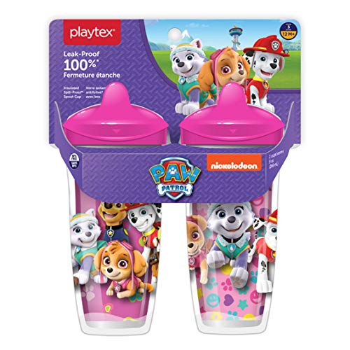 Playtex Sipsters Stage 3 Paw Patrol Spill-Proof, Leak-Proof, Break-Proof Spout Cup for Girls, 9 Ounce - Pack of 2