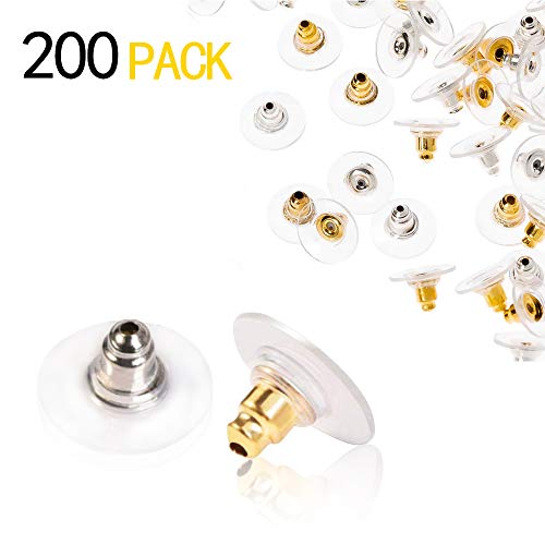 Book Cover GOLF 200 Pcs Bullet Clutch Earring Backers with Pad Earring Safety Backs （100 Silver and 100 Gold）