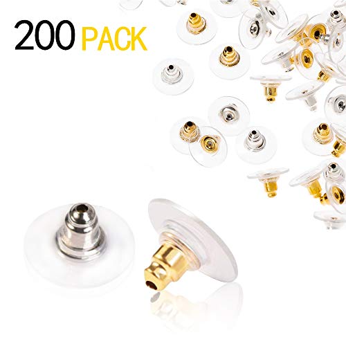 GOLF 200 Pcs Bullet Clutch Earring Backers with Pad Earring Safety Backs （100 Silver and 100 Gold）