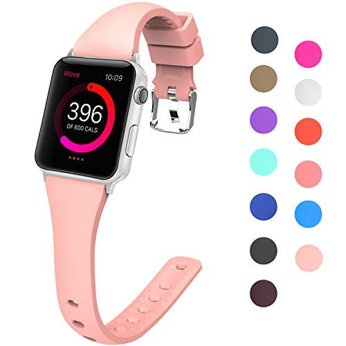Lwsengme Compatible with Apple Watch Band 38MM 42MM 40MM 44MM, Choose Color-Slim Rubber Sport Straps for iWatch Series 5, Series 4, Series 3, Series 2, Series 1