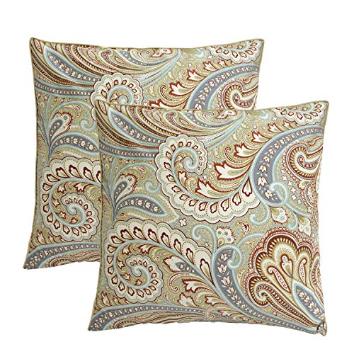 Softta Paisley Floral Design Throw Pillow Cover 800 TC 100% Egyptian Cotton (2-Pack No Comforter No Filling) Decorative Pillow Case Home Soft (18x18 inch) Khaki